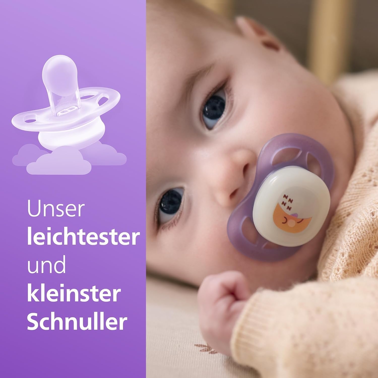 Philips AVENT Ciuccio Ultra Start Night, Ciuccio ortodontico per neonati, Si illumina al buio, Senza BPA, con contenitore per sterilizzazione, Confezione doppia, Luna, Stella, SCF075/07