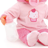 Bambola First Words con occhi assonnati, parla 24 suoni da bambino, con bambola e biberon, 38 cm, rosa/righe Naty Shop Dolls