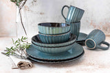 MÄSER 931966 Servizio da tavola serie Confino per 4 persone, look vintage moderno, set da colazione in ceramica, 12 pezzi, colore petrolio con accenti neri, gres