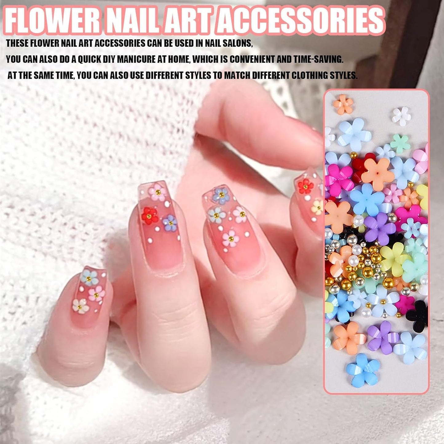 Ciondoli per unghie con fiori 3D, 12 griglie con fiori in resina acrilica e pietre per unghie con perline in oro e argento, fiori per unghie in gel, decorazioni floreali per unghie per donne e ragazze, accessori per manicure fai da te