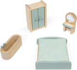 Janod - La mia prima casa delle bambole in legno - 10 accessori - Mobili per bambole - Porte magnetiche e tetto rimovibile - Giocattolo in legno certificato FSC - Dai 3 anni in su