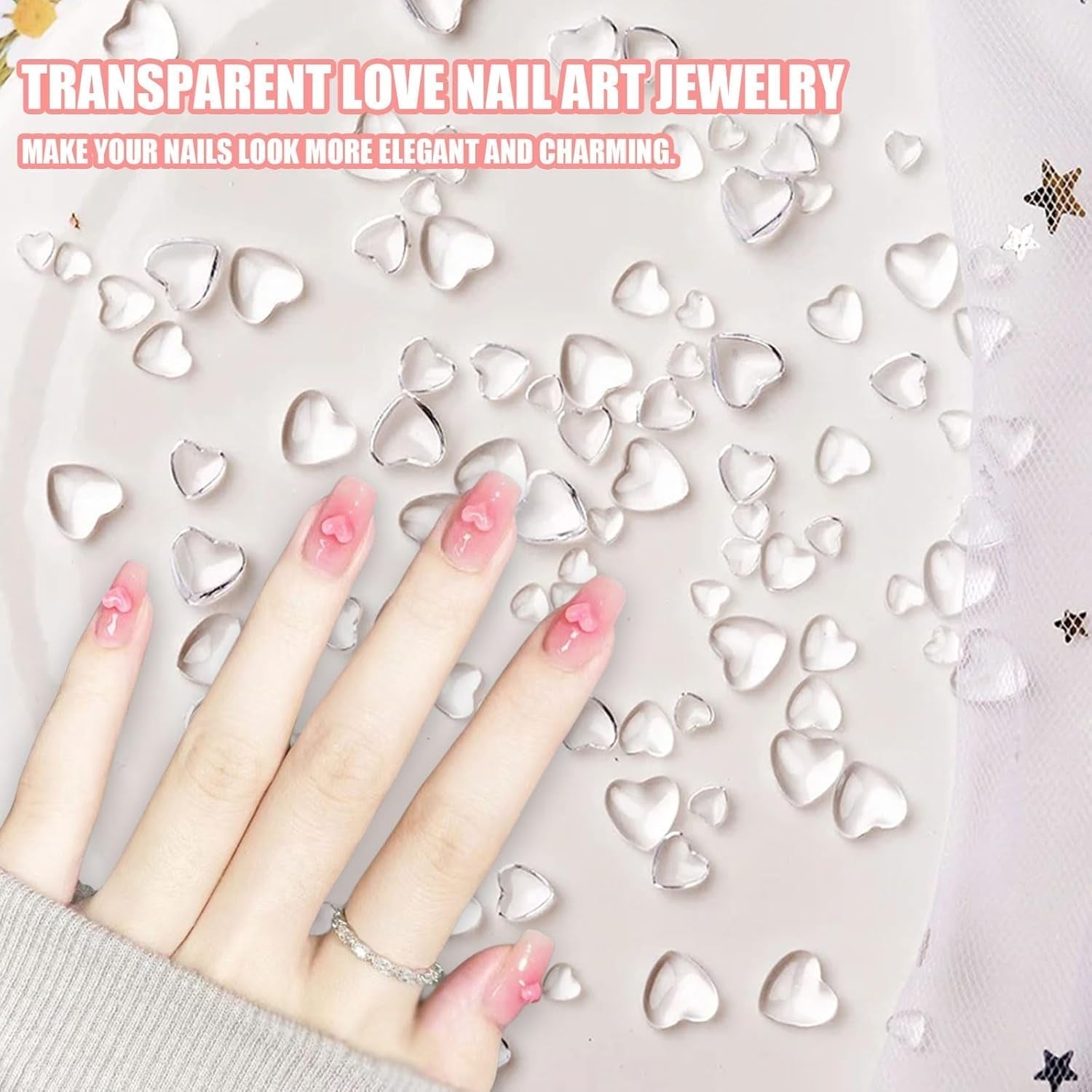 Ciondoli per nail art a forma di cuore 3D, 320 pezzi di ciondoli per unghie in acrilico sottile, strasssteine ​​a forma di cuore con retro piatto 4Mm 6Mm 8Mm Decorazioni per la decorazione di decorazioni per donne e ragazze (4Mm 6Mm 8Mm)