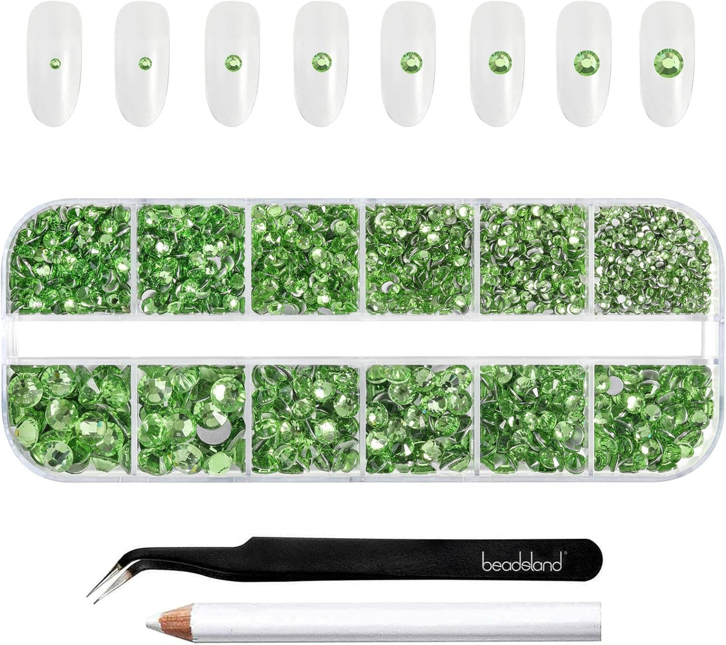 Beadsland 2500 pezzi di vetro per nail art strasssteine ​​​​Kristall Flatback Edelsteine ​​​​Runde, ​​für Handwerk Gemischt 8 Größen SS4 ~ SS30 con picking Pinzette e Stift (Kristall Weiss)