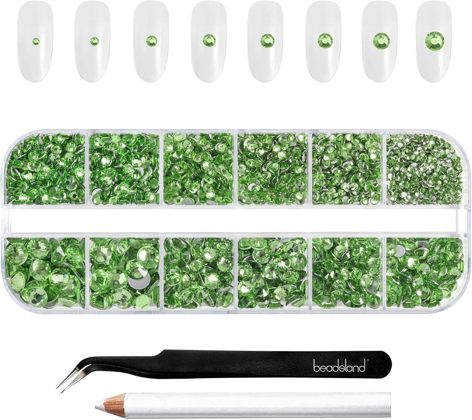Beadsland 2500 pezzi di vetro per nail art strasssteine ​​​​Kristall Flatback Edelsteine ​​​​Runde, ​​für Handwerk Gemischt 8 Größen SS4 ~ SS30 con picking Pinzette e Stift (Kristall Weiss)