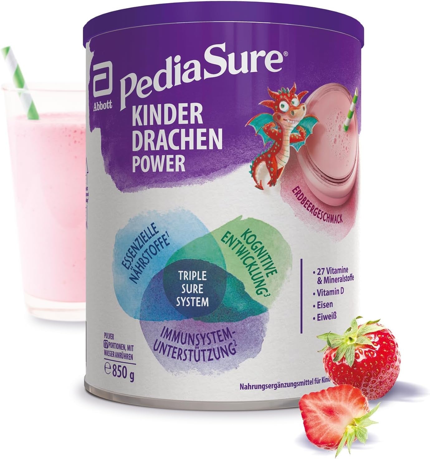 Pediasure Dragon's Power, Integratore alimentare per bambini da 1 anno, 27 vitamine e minerali Naty Shop Fragola