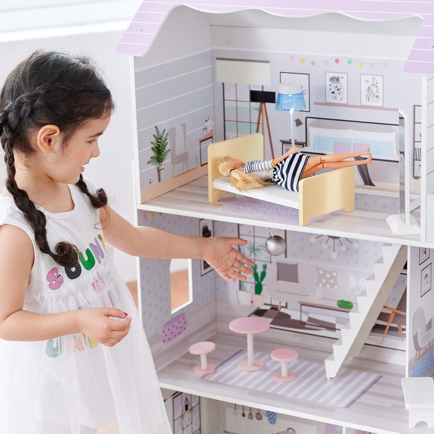 Teamson Kids Olivias Little World Casa delle Bambole Gigante con 16 Accessori per Bambole, Casa delle Bambole in Legno con Mobili, 3 Piani, Casa delle Bambole per Bambole da 12 Pollici/30 cm, Età 3 Anni+ Naty Shop Case delle Bambole
