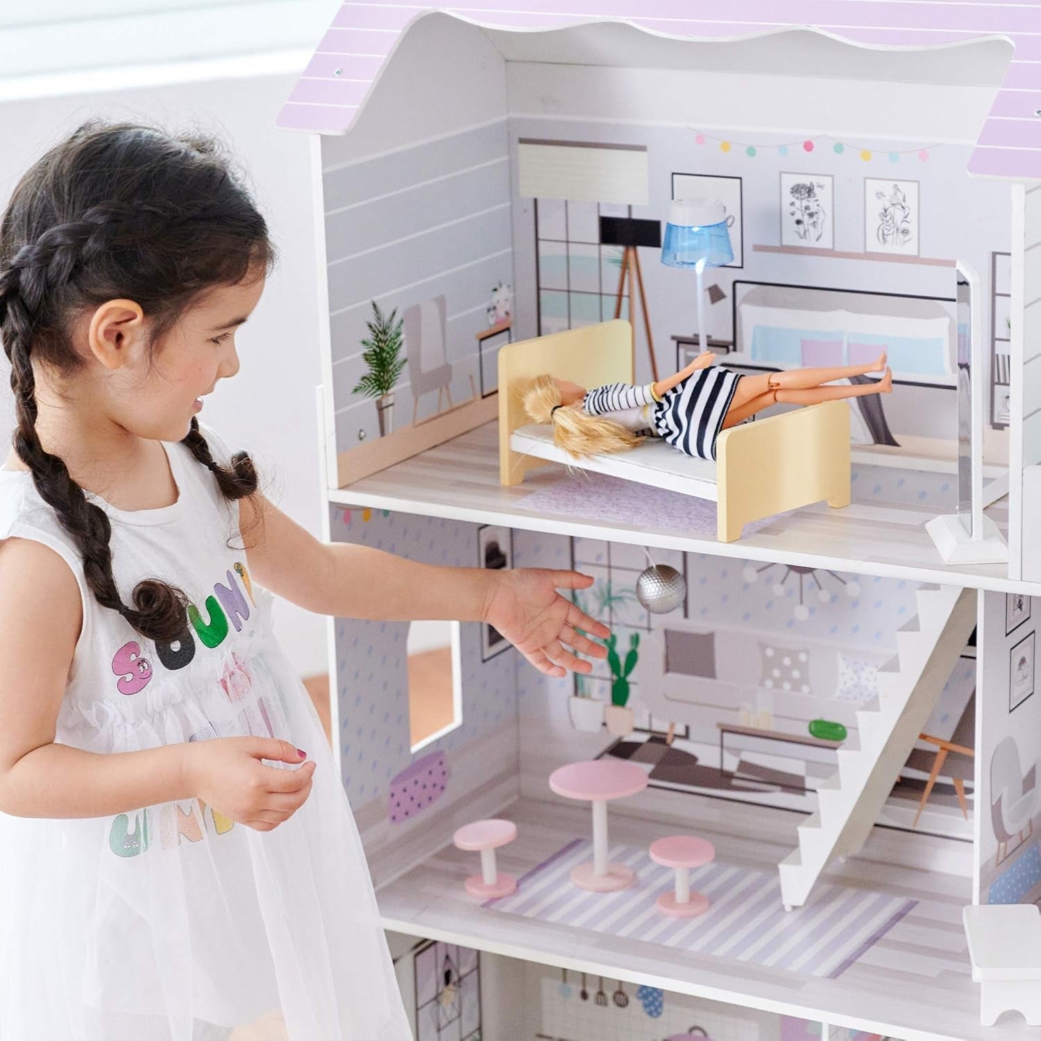 Teamson Kids Olivias Little World Casa delle Bambole Gigante con 16 Accessori per Bambole, Casa delle Bambole in Legno con Mobili, 3 Piani, Casa delle Bambole per Bambole da 12 Pollici/30 cm, Età 3 Anni+ Naty Shop Case delle Bambole