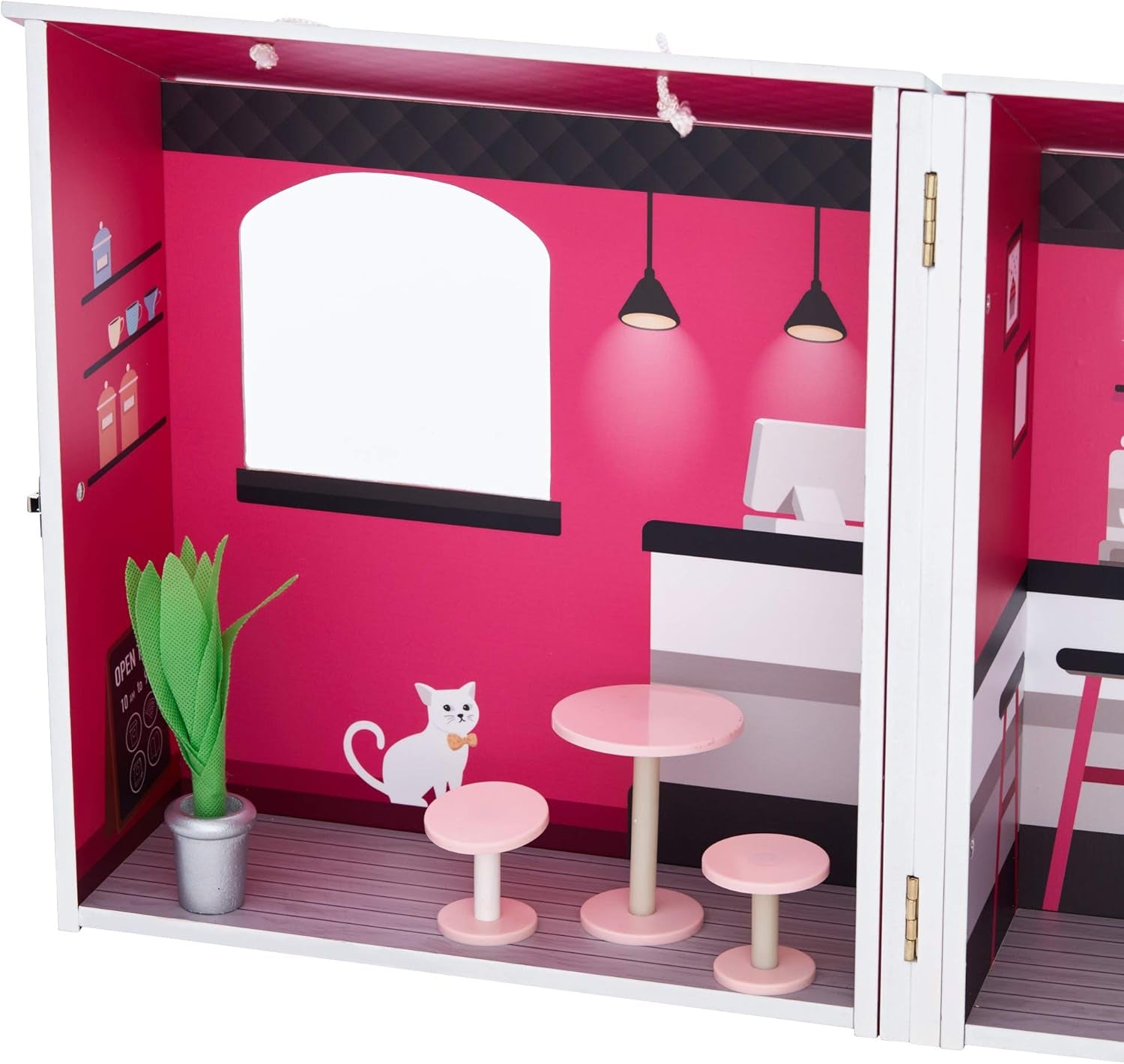 Teamson Kids - Casa delle bambole Dreamland City Café 30 cm - Rosa/Bianco/Nero