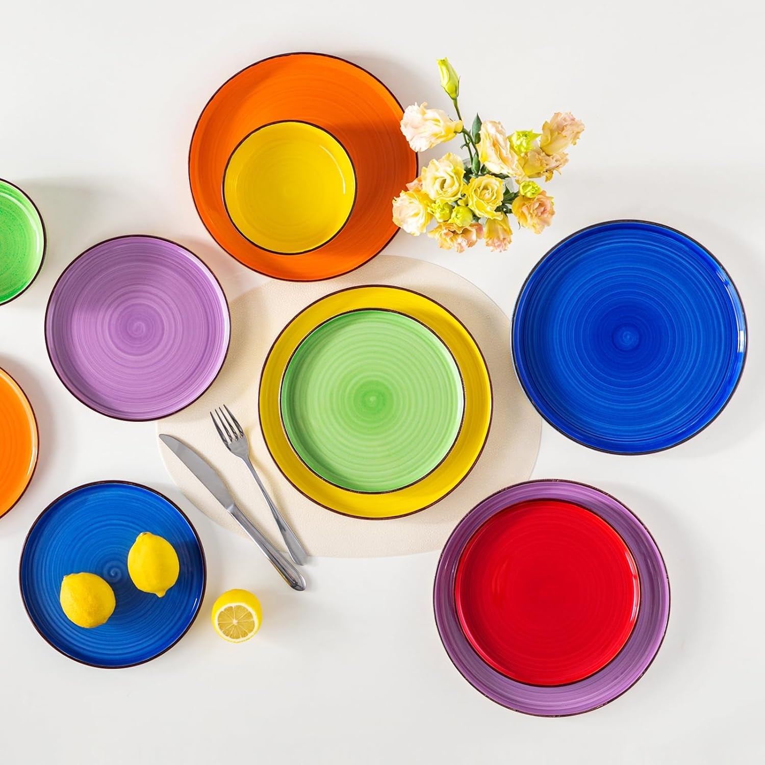Servizio Piatti 6 Persone Vancasso Bonita Servizio Piatti In Gres 18 Pezzi Set Ciotole E Piatti Servizio Rotondo Combinazione Di 6 Piatti Piani Piatti Da Insalata E Ciotole Ciascuno