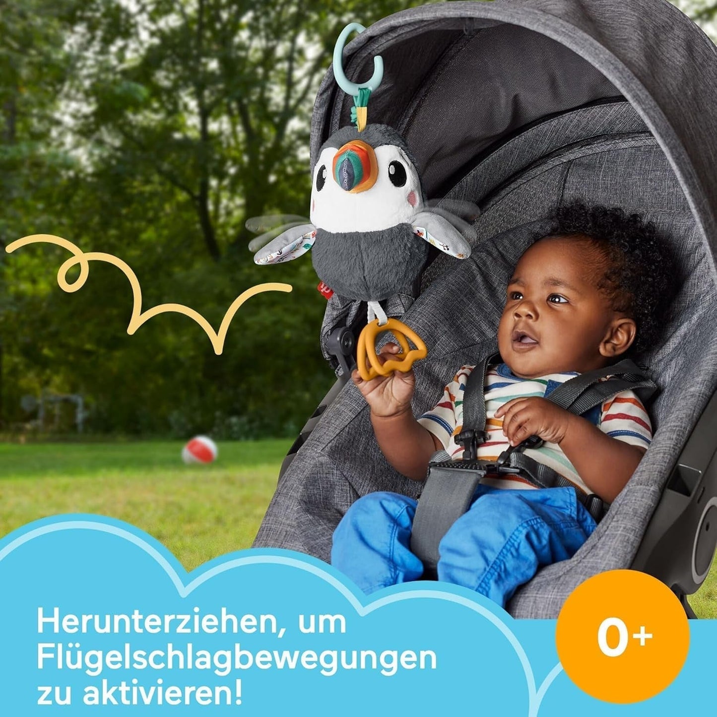 FISHER-PRICE Tucano Flap & Go - Peluche per passeggino che stimola le capacità motorie e sensoriali dei neonati dalla nascita HNX66 Baby Toys Naty Shop