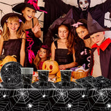 Set di posate di carta Halloween Spider da 49 pezzi, comprensivo di piatti, tovaglioli, bicchieri e tovaglia. Set stoviglie nero con piatti dessert, tovaglioli e bicchieri.