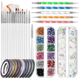 FANDAMEI Set di pennelli per nail art, 15 pezzi di pinsel per gel Nägel Nagel Pinsel, 5 pezzi di penna a pois, 10 rotoli di nastro adesivo, strasssteine ​​​​Nägel, ultra dünn Nagel Paillettes per nail art Maniküre Set