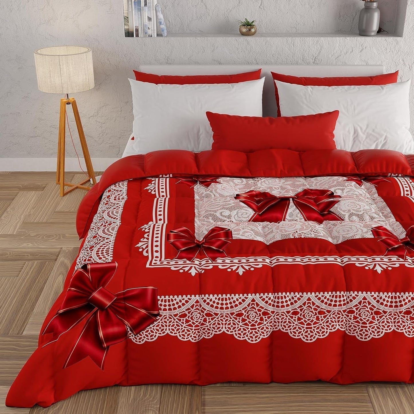 PETTI Artigiani Italiani - Trapunta invernale, Trapunta invernale, Trapunta semplice, Double face, Stampa monocolore e digitale, Microfibra anallergica 100%, Made in Italy Trapunte e trapunte Naty Shop Nastro rosso 160 X 190 Cm