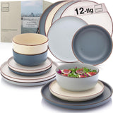 SÄNGER Bombay Moonlight | Set di stoviglie in ceramica da 12 pezzi per 4 persone, 4 piatti piani, 4 piatti da dessert, 4 ciotole, colori assortiti | LA COLLEZIONE DI VALORE