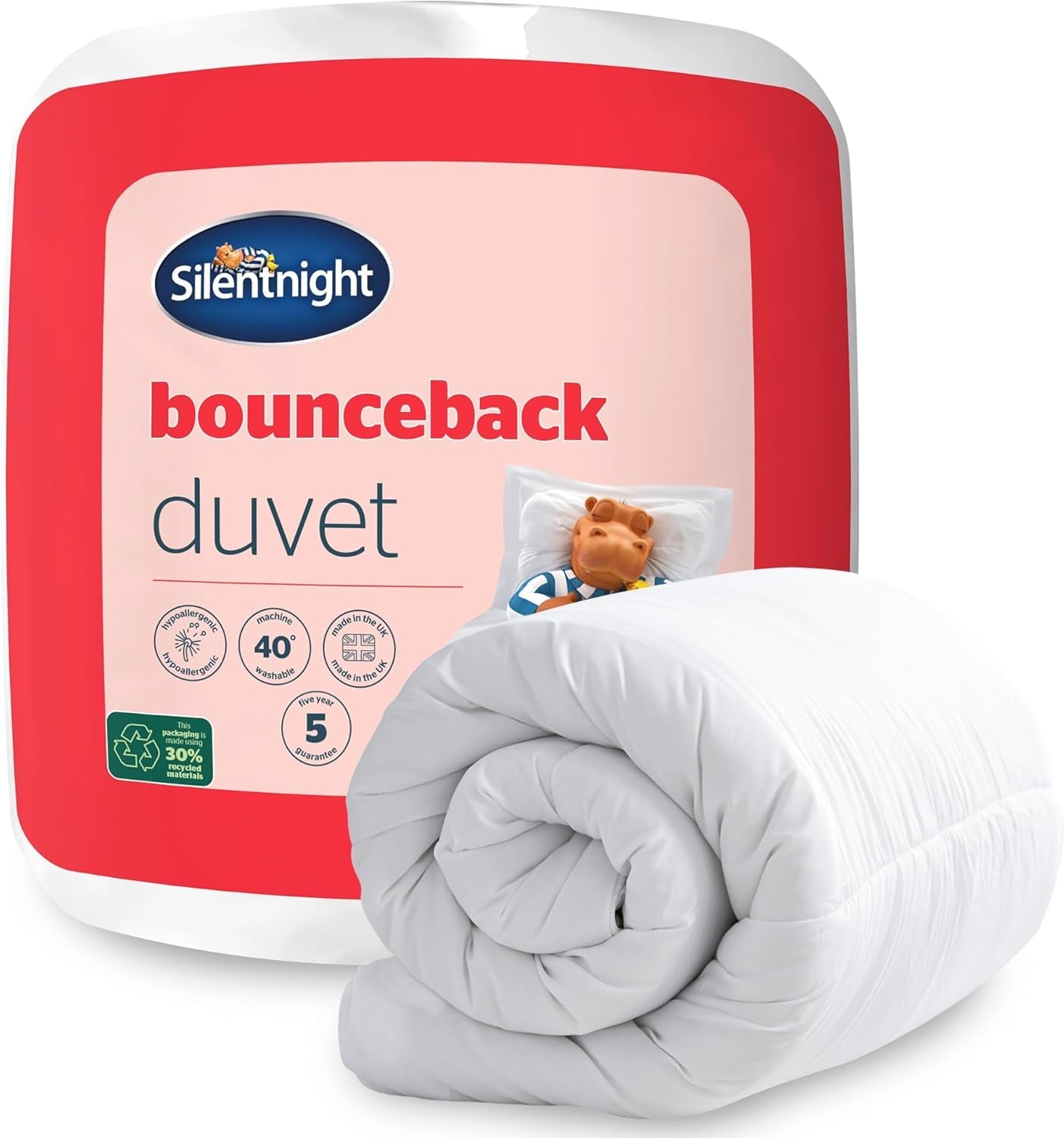 Piumino Bounceback Silentnight, 13,5 Tog, King Size, Misto cotone, Bianco, Piumini e trapunte King Size Naty Shop Letto singolo King Size 13,5 Tog