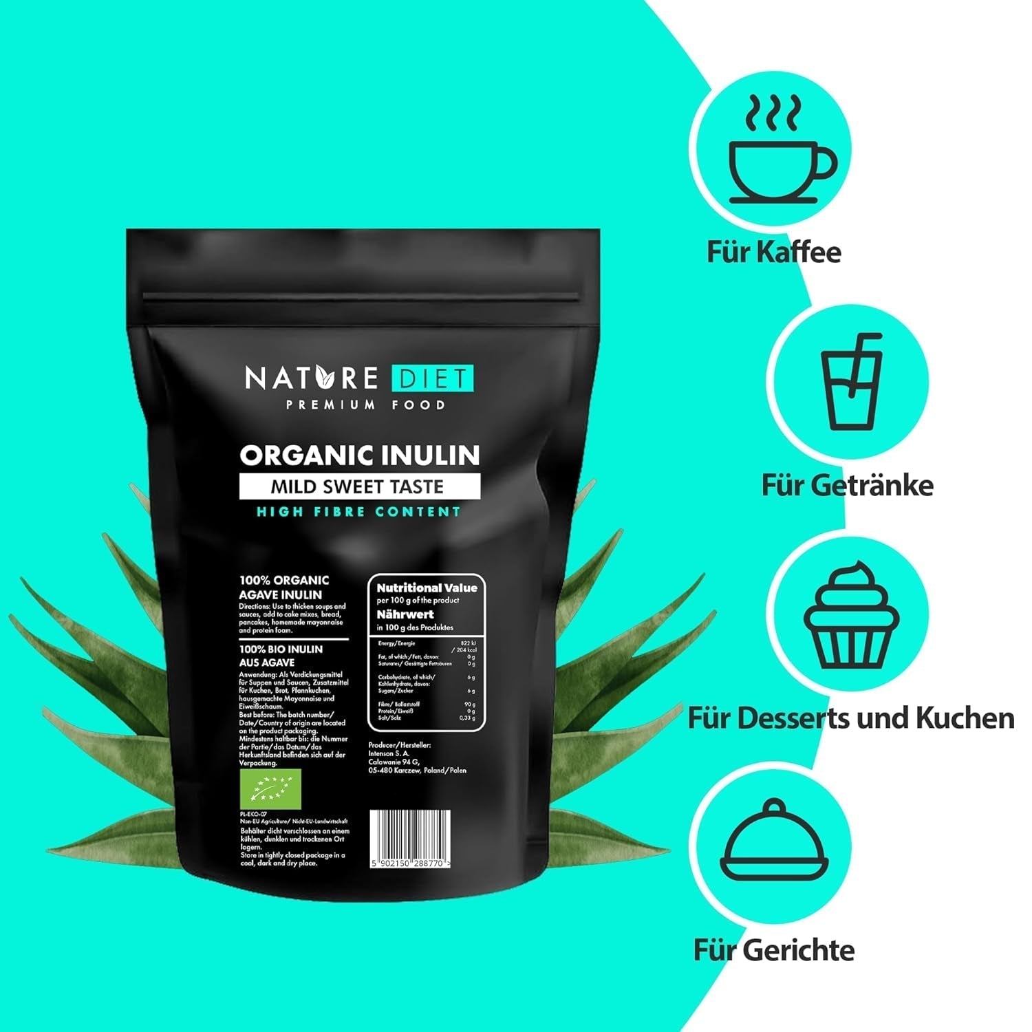 Nature Diet - Bio-Inulin 1 Kg | Aus Agave | Natürliches Präbiotikum Sweeteners Naty Shop