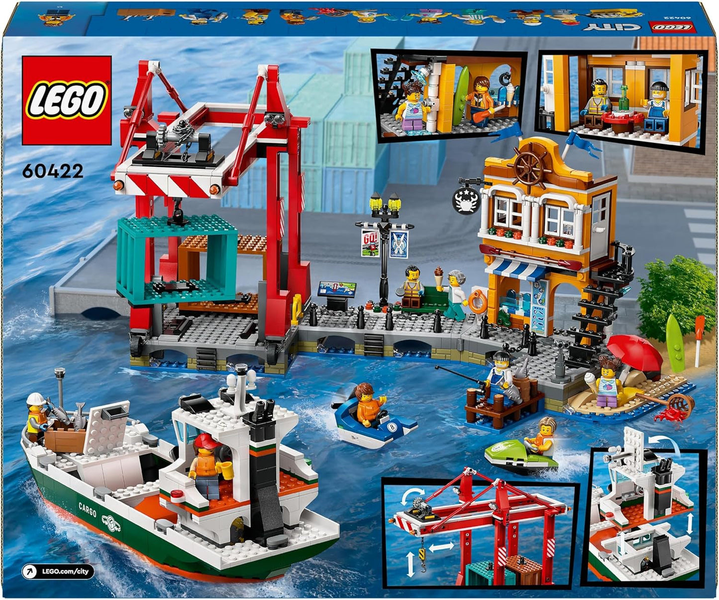 Porto LEGO City con nave mercantile, giocattolo da costruzione per ragazzi e ragazze a partire da 8 anni, idea regalo per bambini, gru per container, nave giocattolo e 8 minifigure 60422 Set da costruzione Besuche den LEGO-Store