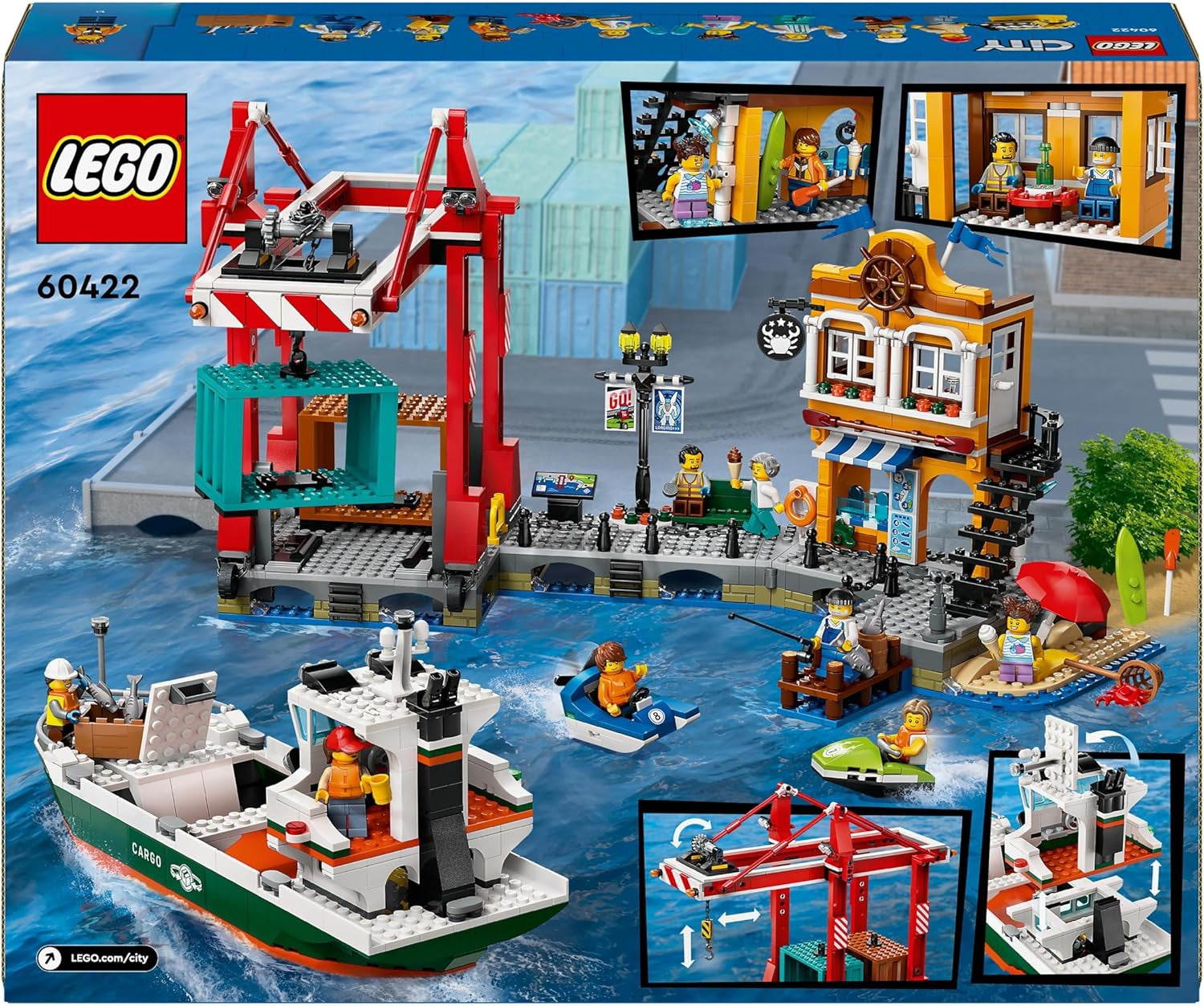 Porto LEGO City con nave mercantile, giocattolo da costruzione per ragazzi e ragazze a partire da 8 anni, idea regalo per bambini, gru per container, nave giocattolo e 8 minifigure 60422 Set da costruzione Besuche den LEGO-Store
