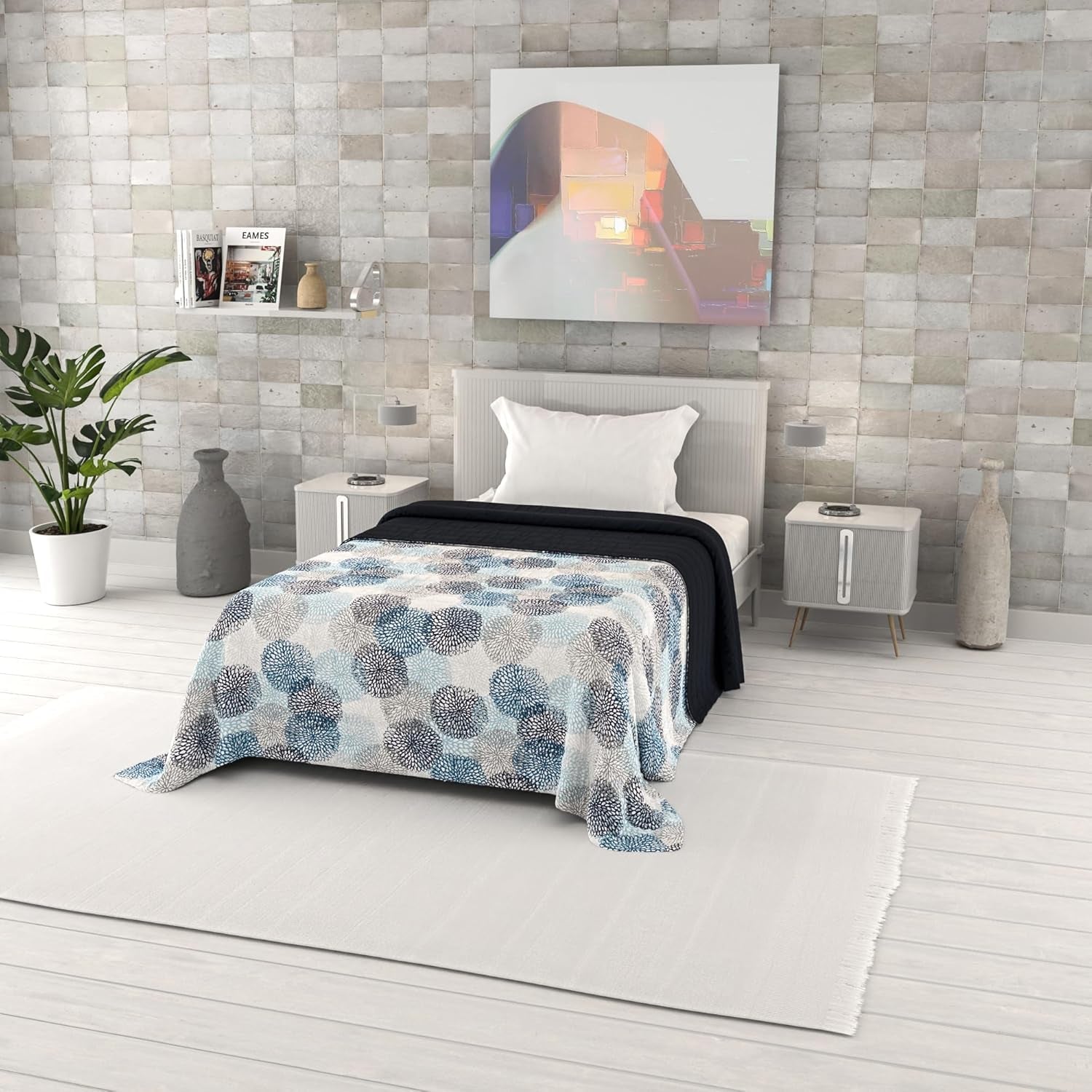 Trapunta estiva stampata fantasia, imbottitura in poliestere, Petali, 260X270Cm Trapunte e Trapunte Naty Shop Soffioni Blu 170X270Cm