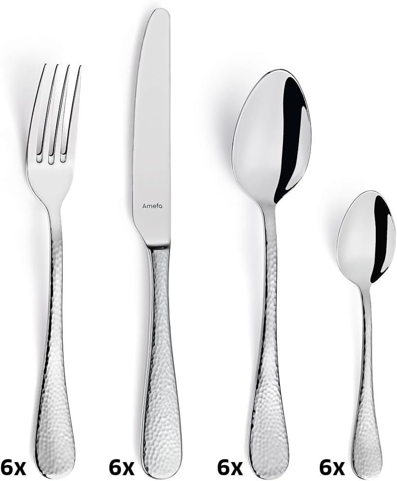 Set posate Amefa Sierra 6 persone | Cucina in acciaio inossidabile 18/10 in 24 parti Naty Shop