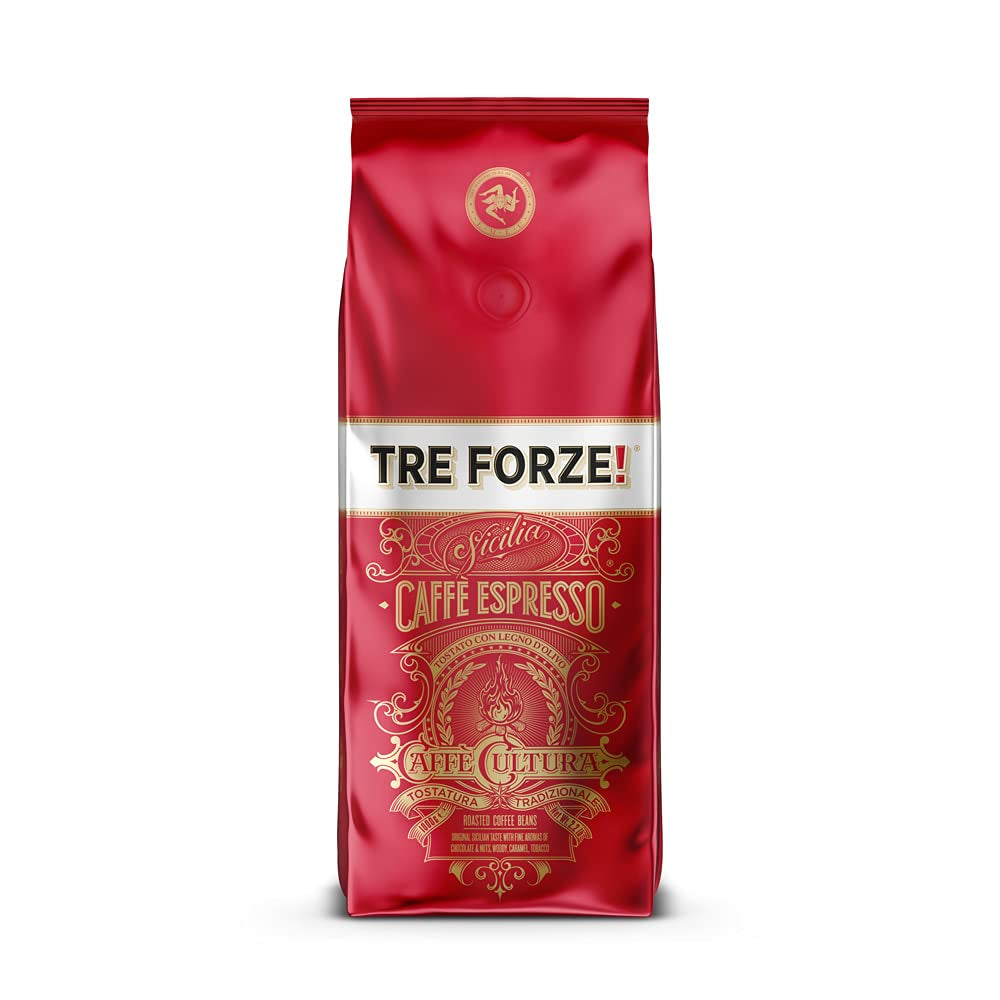 Espresso Caffè - Chicchi di caffè espresso - Tostato tradizionalmente su fuoco di legna d'ulivo, fatto a mano in Sicilia - Chicchi di caffè premium 250 g per macchine da caffè completamente automatiche e macchine portafiltro