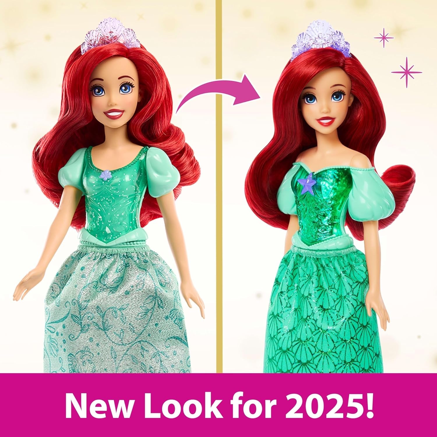 Mattel Disney Princess Ariel bambola, capelli lunghi, posizionabili, scarpe e fascia staccabili, regali Disney, giocattolo per bambini dai 3 anni in su, HLW10