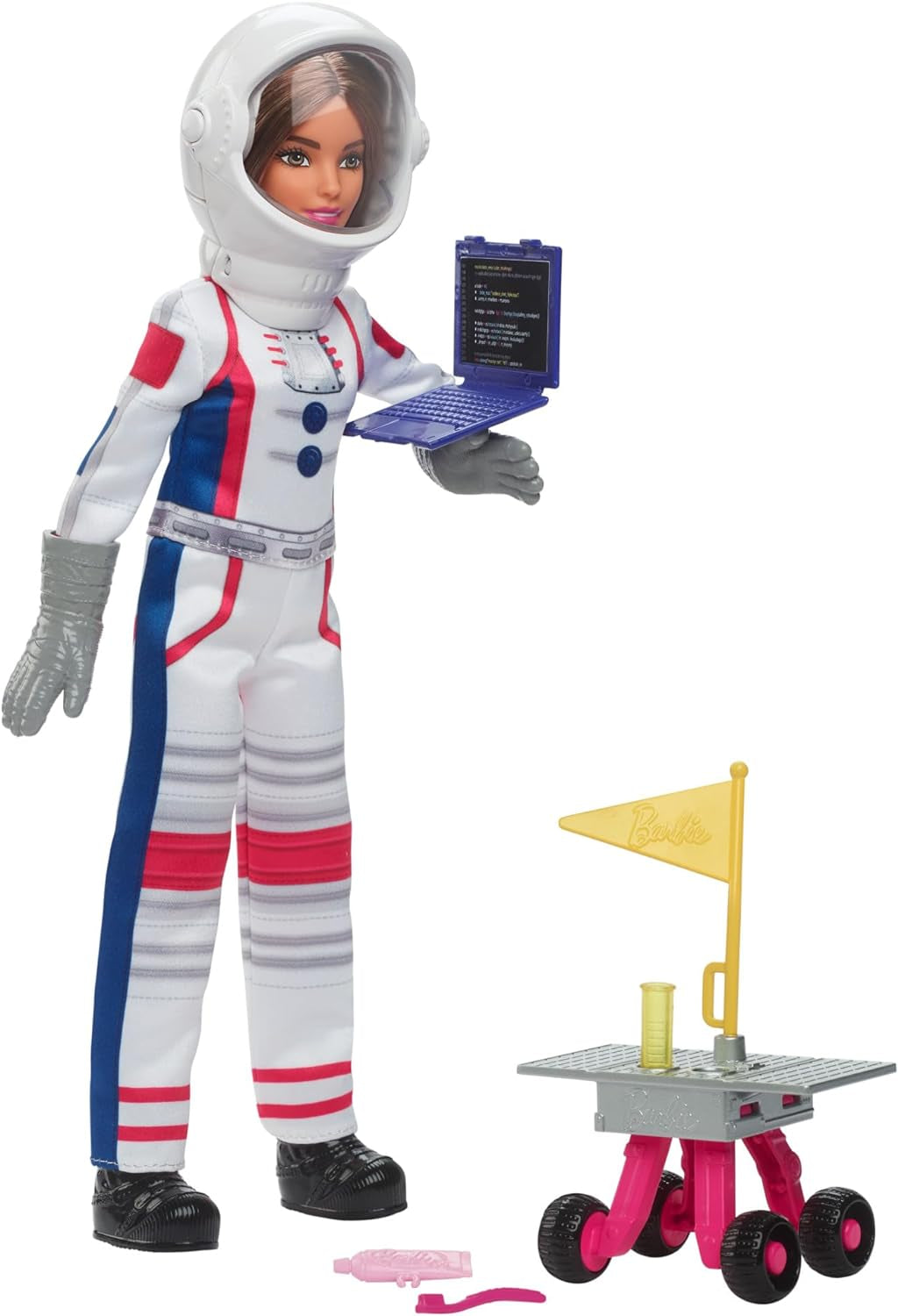 Barbie 65° anniversario bambola e 10 accessori, set bambola bruna astronauta, rover con ruote, casco spaziale con visiera personalizzabile e altro, titolo predefinito per bambole HRG45 Naty Shop
