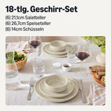 Amazon Basics Servizio Piatti in Gres Smaltato, 18 Pezzi, 6 Set Completi, Lavabile in Lavastoviglie, Avorio