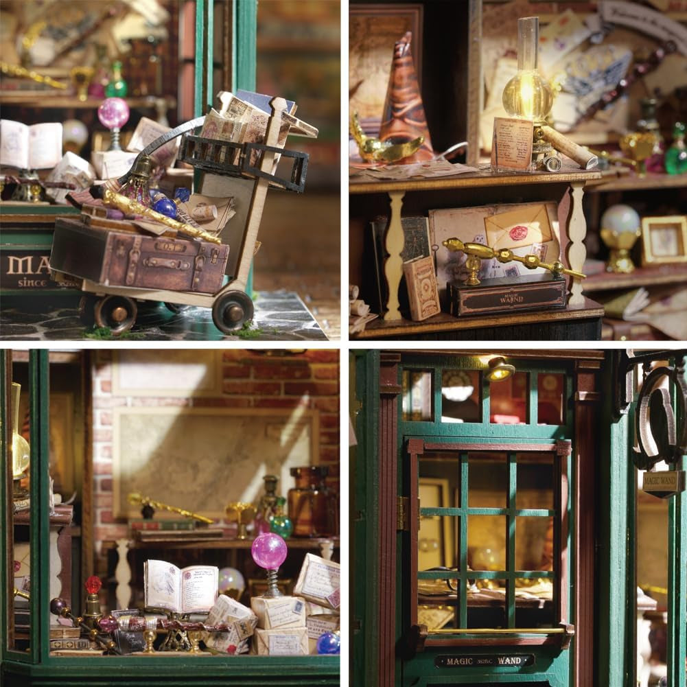 Magic Shop Casa delle bambole con copertura antipolvere Kit di mobili per casa delle bambole in miniatura fai-da-te Scala 1:24 Regalo creativo per bambini Adolescenti Regalo di compleanno