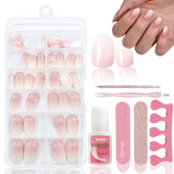 120 unghie finte rosa nude con colla per unghie - 12 misure per unghie corte ovali quadrate a pressione - bellissime unghie, colla su unghie artificiali - adatte per il design delle unghie fai da te da donna (squavale rosa sfumato)