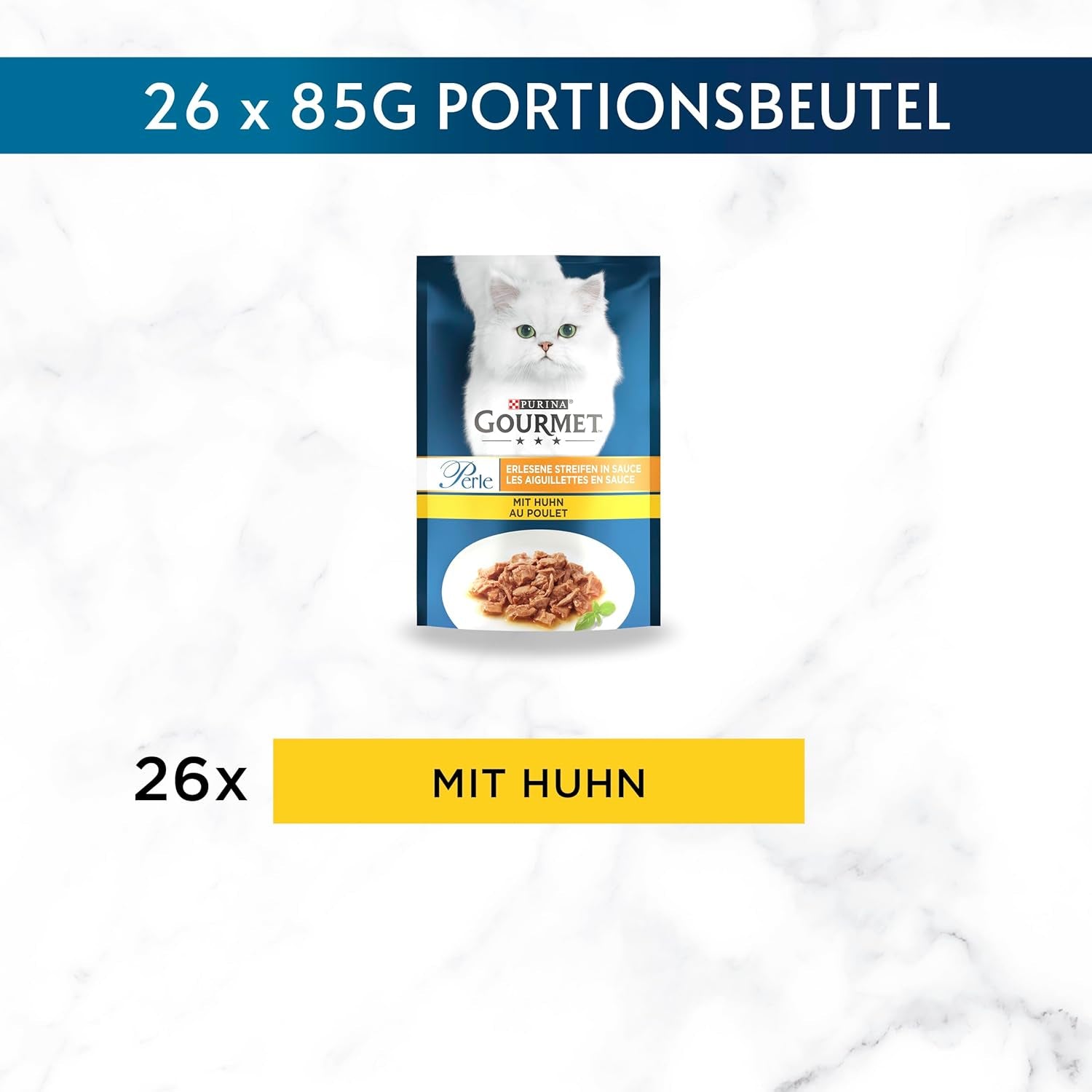Gourmet Perle Select Strips Cibo umido per gatti con pollo, confezione da 26 (26 x 85 g)