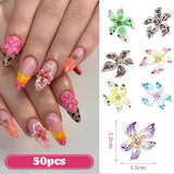 Set di 50 ciondoli per unghie 3D Blume, accessori per unghie colorate, ciondoli per unghie e ciondoli artistici per unghie, perfetti per nail art, decorazioni per mani e design fai da te