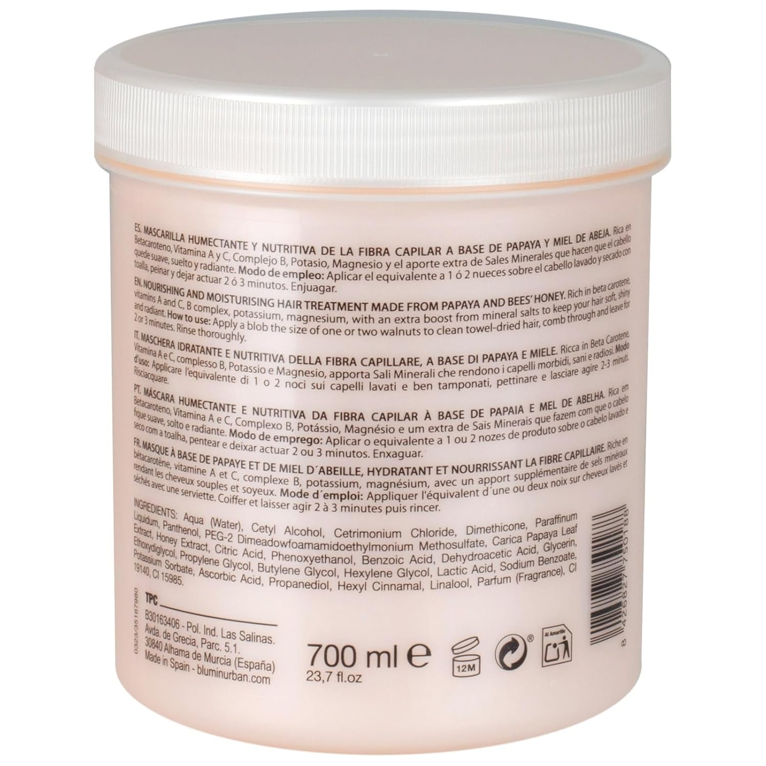 Maschera per capelli con papaya e miele, maschera per capelli Naty Shop da 700 ml
