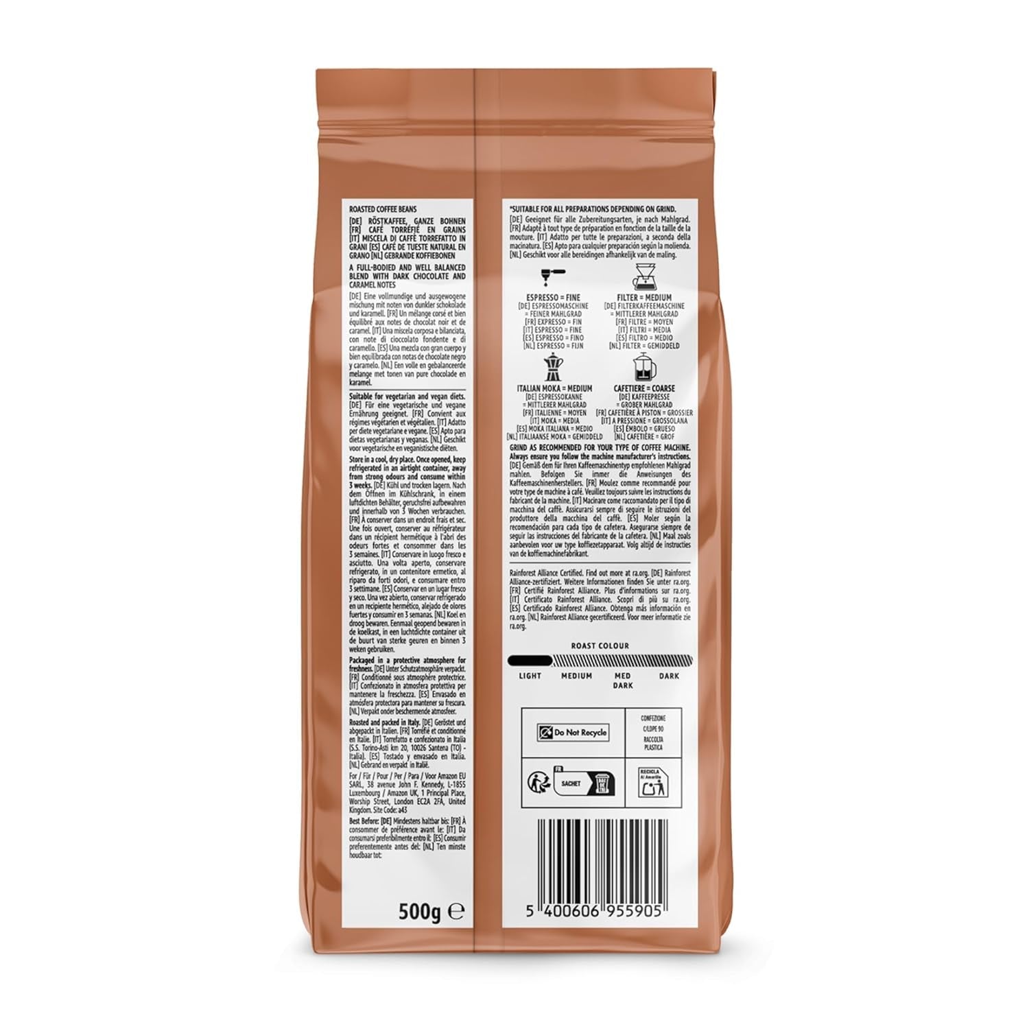 di Amazon Espresso Crema Röstkaffee Ganze Bohnen, 1kg (2 confezioni da 500g), Rainforest Alliance-Zertifizierung
