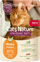 MERA Cats Nature Wet Sterilised/Light Pollo Cibo 12x85g | Per gatti sterilizzati/castrati | Senza zucchero e cereali | Alimento umido a basso contenuto di grassi e ad alto contenuto di carne