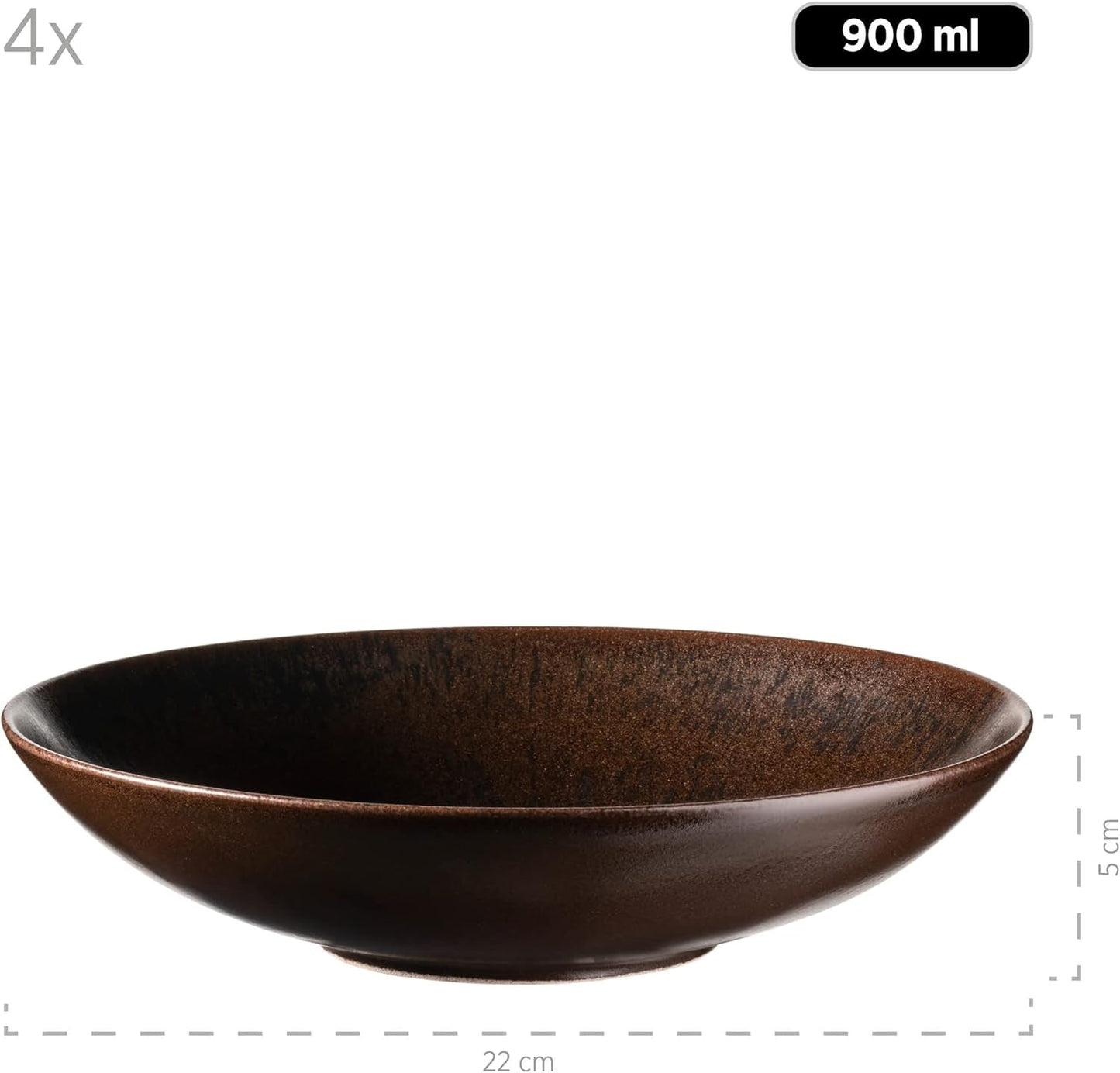 MÄSER Servizio da tavola per 4 persone in bronzo metallizzato, 12 pezzi, con smalto elegante e lucido, set di piatti piani con piatto piano, piatto piano e piatto da dessert in ceramica di alta qualità, gres, marrone