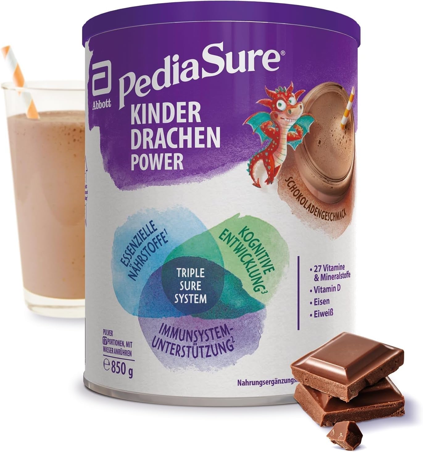 Pediasure Dragon's Power, Integratore nutrizionale per bambini da 1 anno, 27 vitamine e minerali Naty Shop Cioccolato