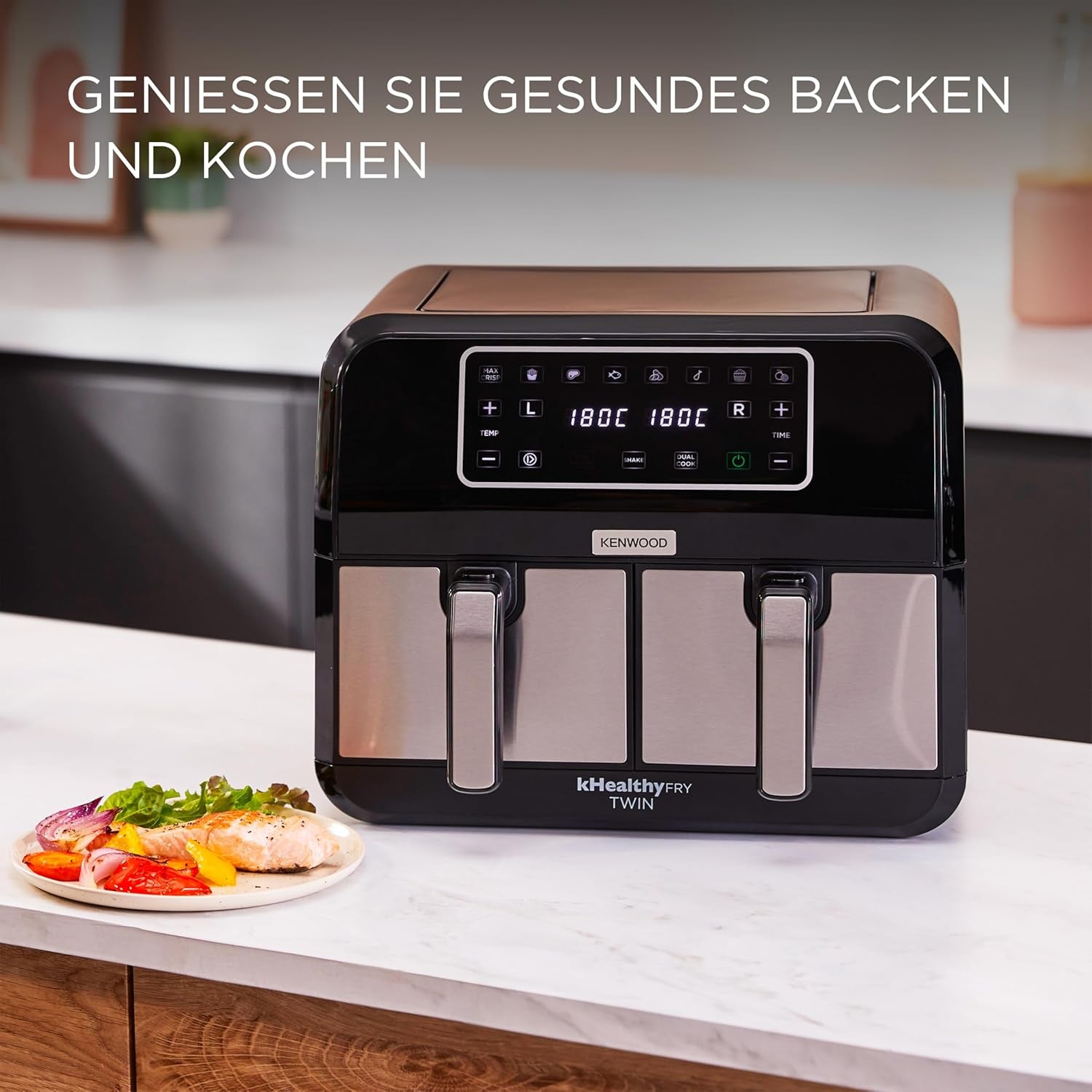 Kenwood Khealthy Twin Airfryer, 8L (2X4L), doppia camera, 8 programmi, funzione Dual Cook & Sync Finish, touch screen Elettrodomestici Naty Shop