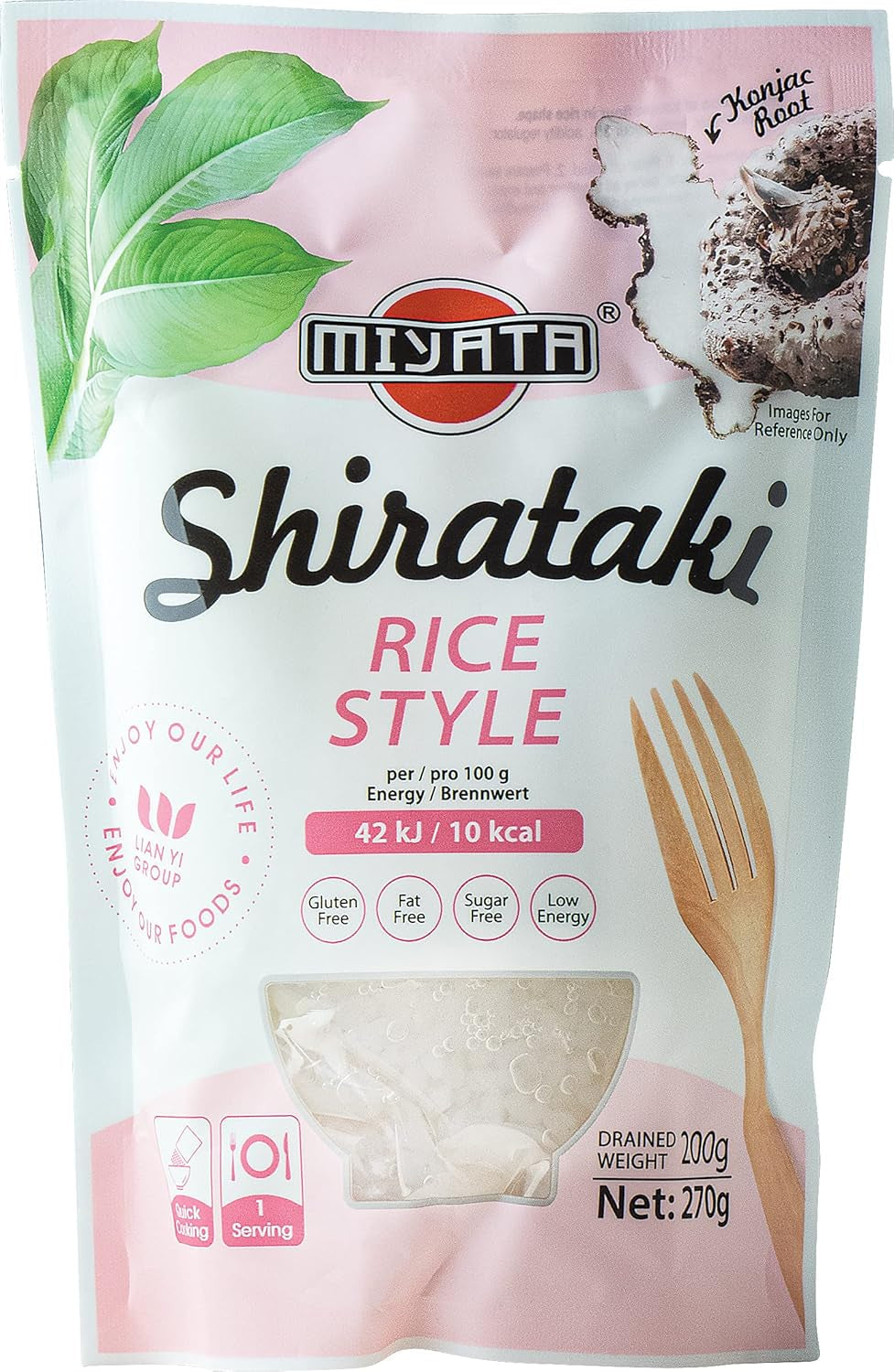 Riso Miyata stile Shirataki a base di farina konjac, 1 confezione (1 x 270 g)