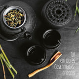 Set da tè Lumaland da 8 pezzi | Teiera in ghisa Tetsubin da 1,4 litri | Stufa in ghisa | 2 tazze da tè e 2 piattini | Set da tè giapponese comprensivo di misurino in bambù e infusore in acciaio inossidabile