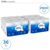 Kleenex Standard Roll 8441 Carta igienica - Carta igienica a 2 veli - 6 confezioni da 6 rotoli x 600 fogli ciascuno, bianco (36 rotoli/21.600 fogli totali)