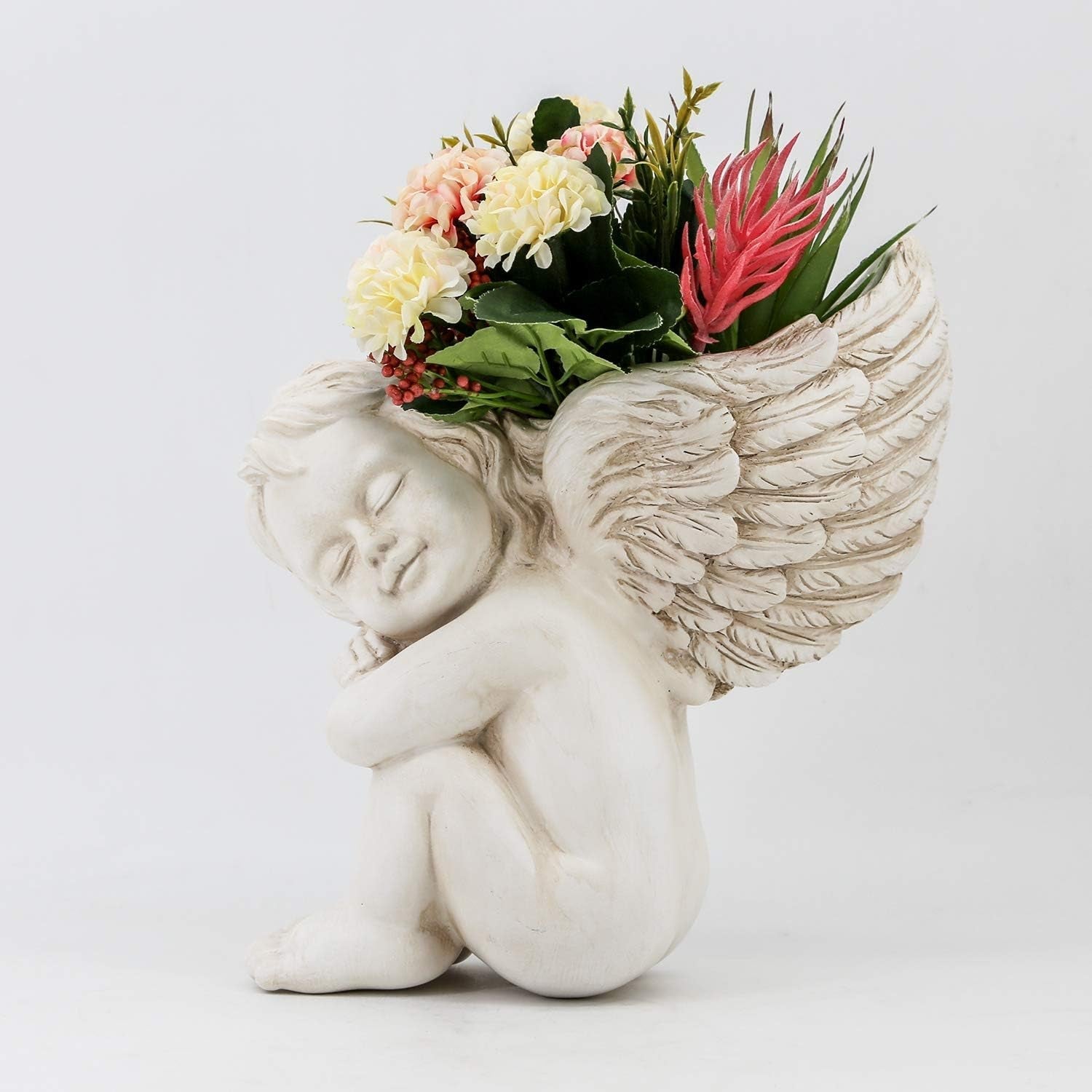 Vaso per piante montato a parete e su superficie piana Altezza 20 cm Testa d'angelo Montaggio a parete Supporto per fiori Vaso Faccia di bambola Vaso in resina Tavolo Contenitore per piante Vasi