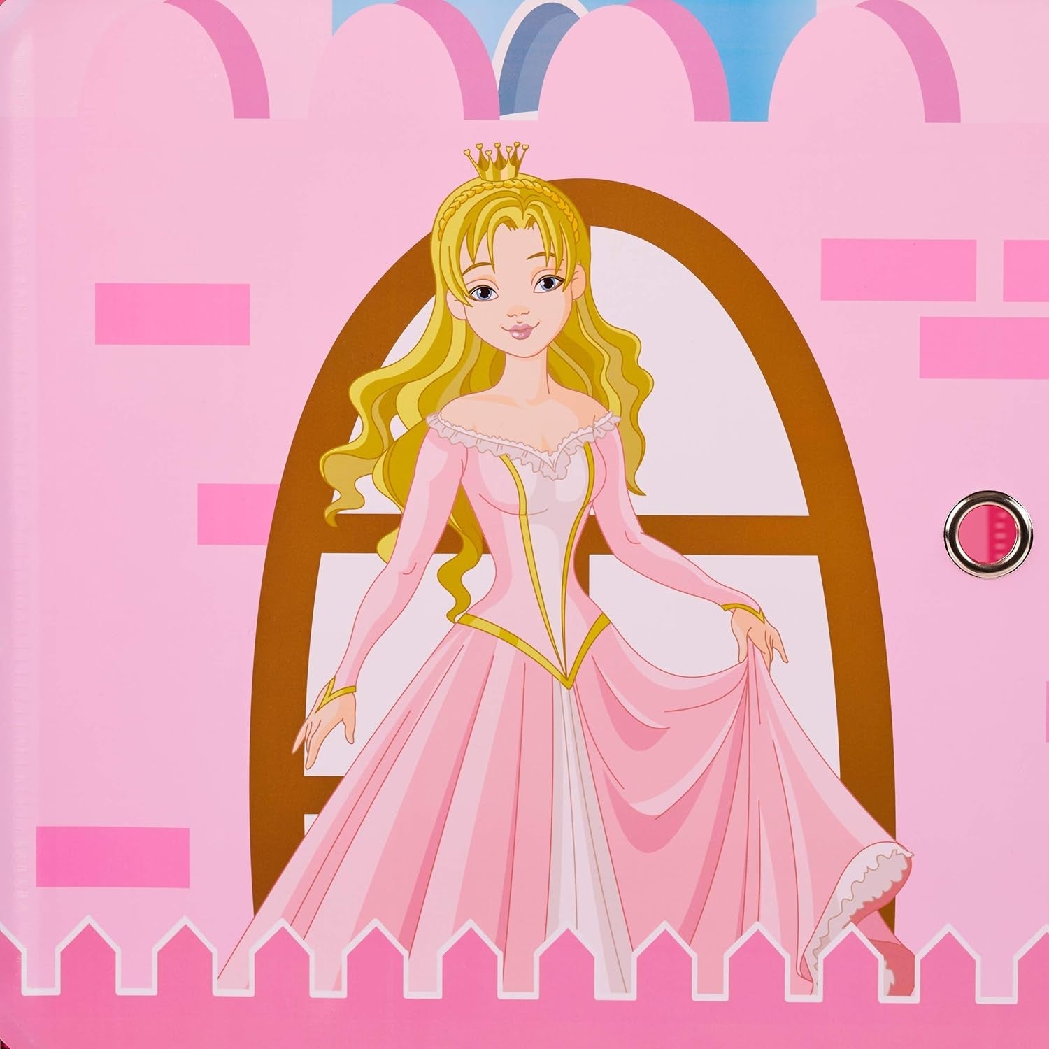 Scaffale modulare Relaxdays per la cameretta dei bambini, design castello principessa, plastica, armadio fai da te con ante, HL: 128 x 110 x 37 cm, rosa