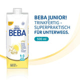 BEBA Junior, bevanda a base di latte pronta da bere per 1-3 anni, con HMO, contenuto proteico adeguato all'età, senza olio di palma, senza olio di pesce, alimenti per bambini, confezione da 12 (12 x 500 ml)