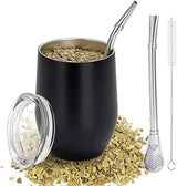 Tazza Modern Mate da 340 ml, Set di Tazze Yerba Mate in Acciaio Inossidabile a Doppia Parete coibentato, Tazza da tè Mate con Coperchio Senza BPA, Bombillas e una Spazzola per la Pulizia (Argento)