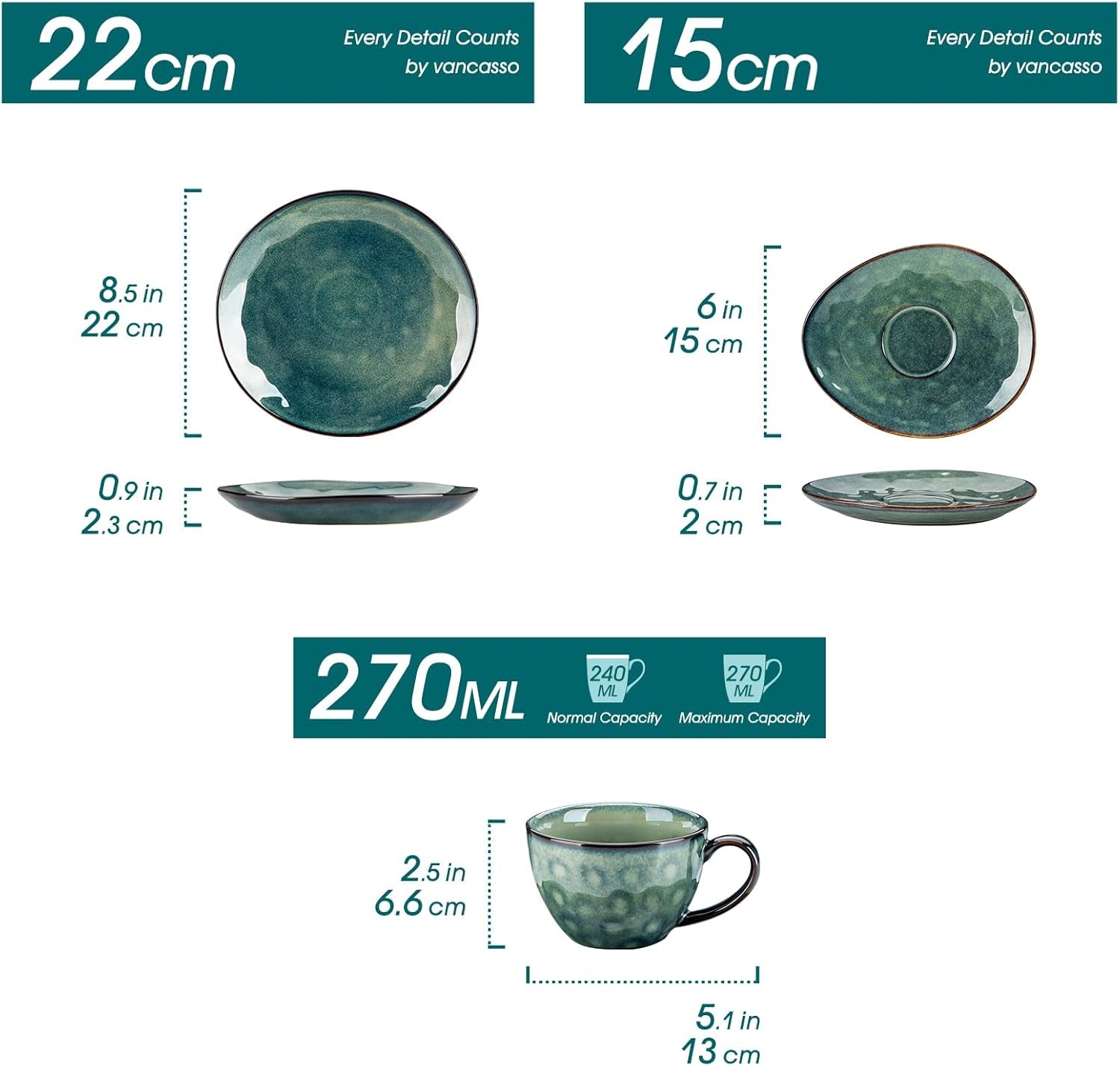 Servizio da caffè in gres Vancasso STARRY Set da caffè da 12 pezzi per 4 persone Include tazze da caffè e piattini Look vintage