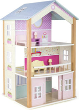 Small Foot 11192 Casa delle bambole girevole in legno, palazzo, 3 piani, include mobili giocattolo, multicolore, 37 x 40 x 67 cm