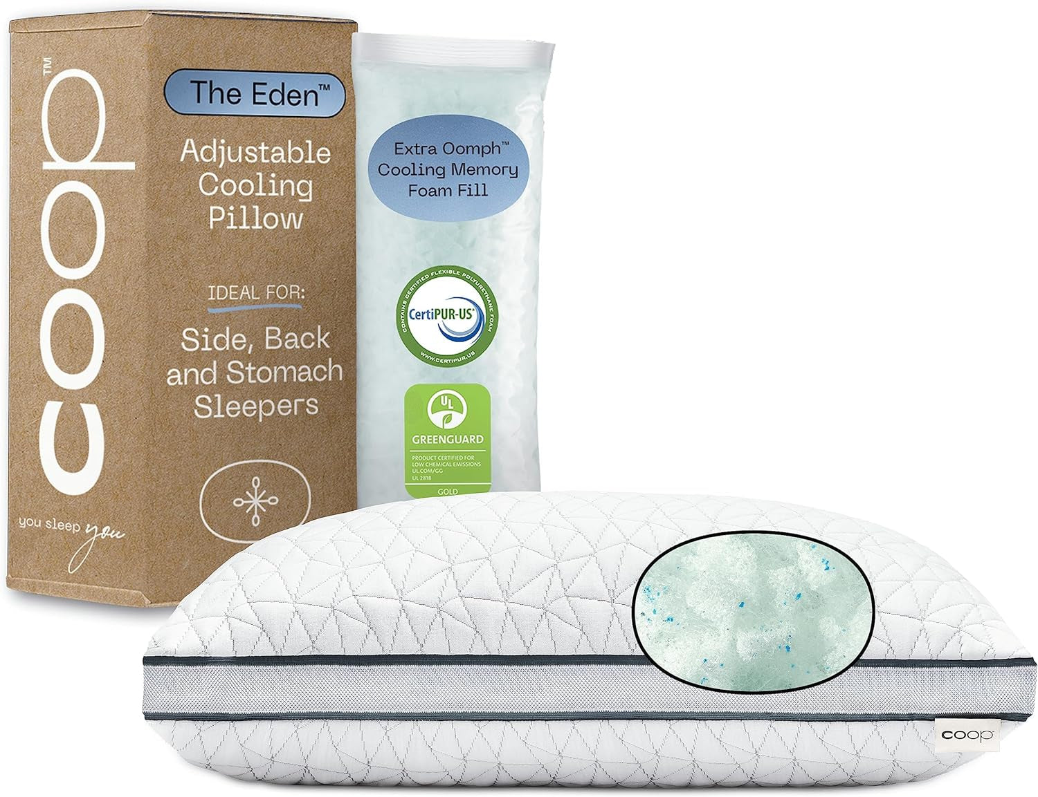 Coop Home Goods Eden Cool Cuscino regolabile King Size Memory Foam regolabile con infusione di gel Tessuto Lulltra morbido e traspirante Ideale per tutti coloro che dormono Cuscini standard Eco Friendly Naty Shop Titolo predefinito