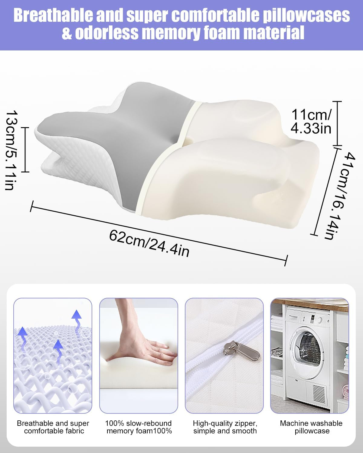 Cuscino per il collo, Cuscino di supporto laterale, Cuscino in memory foam, Cuscino ortopedico, Cuscino ergonomico di supporto per il collo per un supporto ottimale Cuscino di supporto laterale per schiena e stomaco (62 X 41 X 13 CM) Cuscini ortopedici cervicali Naty Shop
