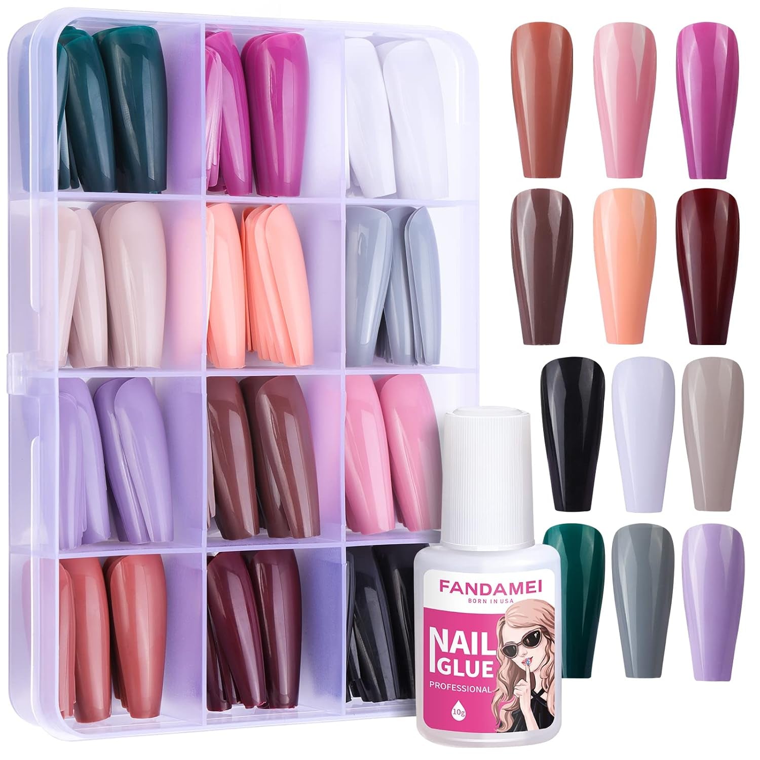 FANDAMEI 12 Colori 288 pz Unghie Finte Lisce Ballerina Lunga Bara Unghie Finte Punte Del Chiodo Acrilico Ballerina Lunga Unghie Finte